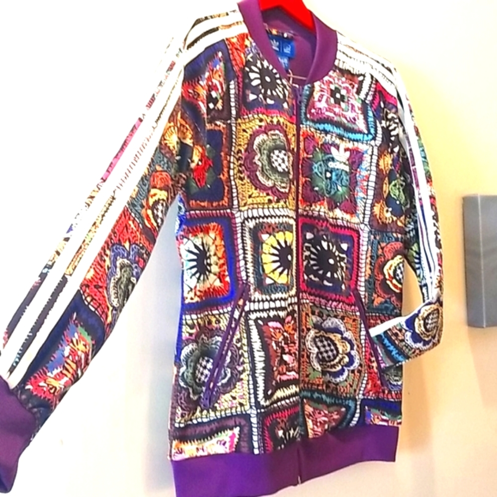 Adidas x FARM Rio HTF RARE Bomber Faux Crochet  Patchwork Track Workout Jacket M - Picture 11 of 15